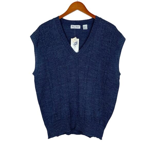 Vintage New Troy Hill Sweater Vest Blue Wool Blend Knit Men's XL - Picture 1 of 8
